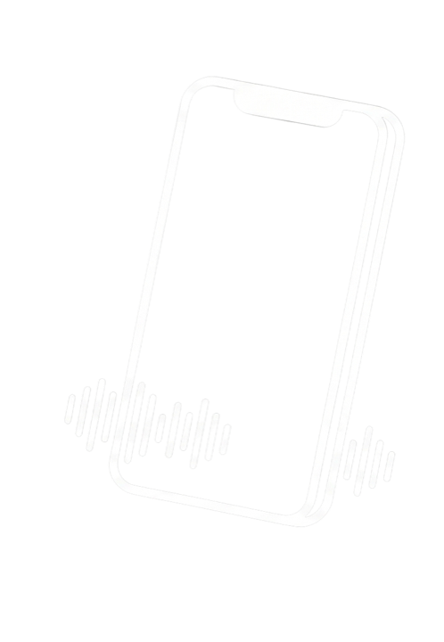 A phone standing upright with a sound wave running behind it.